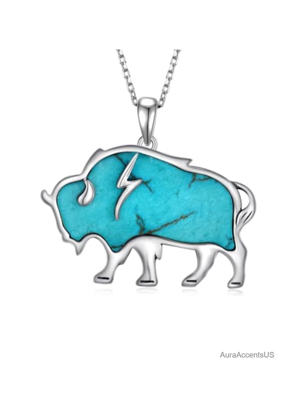 925 Sterling Silver Turquoise Buffalo Pendant Necklace Western Jewelry Gift